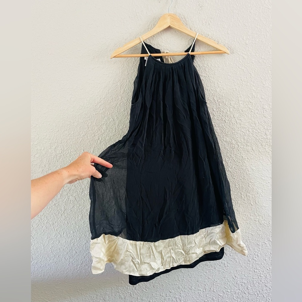 Vintage Maggie London Silk Black High Neck Mini Swing Dress